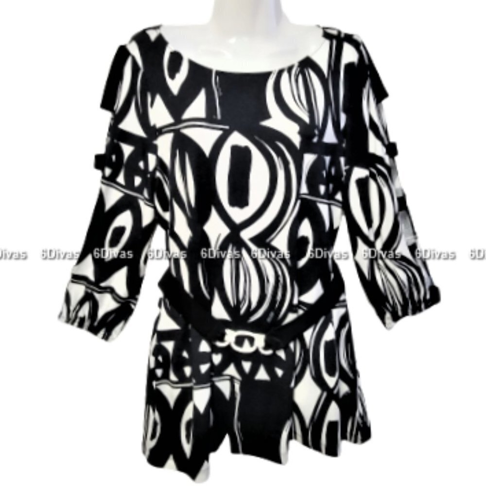 NUEVA Black And White Long Sleeve Blouse Top- Size 8